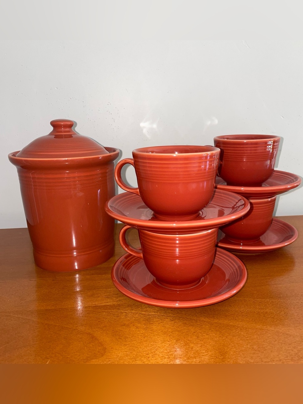 Fiesta Paprika Ceramic Cup, Saucer & Canister Set